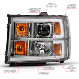 ANZO 2007-2013 GMC Sierra 1500 Projector Headlight Plank Style Chrome w/ Clear Lens Amber - 111483