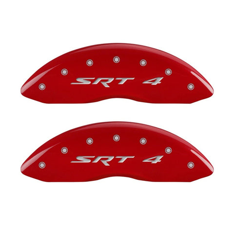 MGP Front set 2 Caliper Covers Engraved Front SRT4 Red finish silver ch - 12002FSR4RD