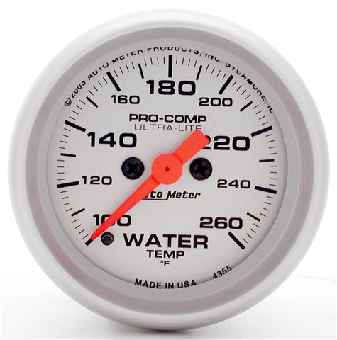 Autometer Ultra-Lite 52mm 100-260 degree F Full Sweep Electronic Water Temperature Gauge - 4355