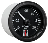 Autometer Stack 52mm -1 to +2 Bar T-Fitting 0.187in Barb (M) Mechanical Boost Pressure Gauge - Black - ST3111