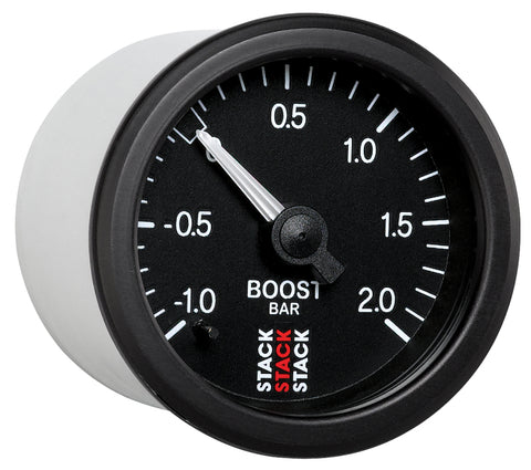 Autometer Stack 52mm -1 to +2 Bar T-Fitting 0.187in Barb (M) Mechanical Boost Pressure Gauge - Black - ST3111