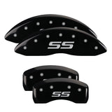 MGP 4 Caliper Covers Engraved Front & Rear Monte Carlo style/SS Black finish silver ch - 14217SSS4BK