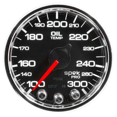 Autometer Spek-Pro Gauge Oil Temp 2 1/16in 300f Stepper Motor W/Peak & Warn Blk/Chrm - P32231