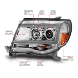 ANZO 2005-2011 Toyota Tacoma Projector Headlights w/ Light Bar Chrome Housing - 111518