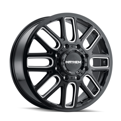 Mayhem 8107D Cogent Dually 20x8.25/8x165.1 BP/115mm Offset/121.3mm Hub Black w/ Milled Spokes Wheel - 8107D-2881BMF115