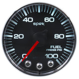 Autometer Spek-Pro Gauge Fuel Press 2 1/16in 100psi Stepper Motor W/Peak & Warn Blk/Chrm - P314318