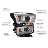 ANZO 2015-2017 Ford F-150 Projector Headlights w/ Plank Style Switchback Chrome w/ Amber - 111358