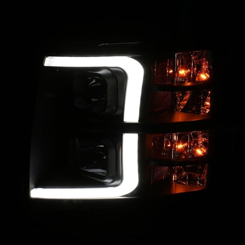 ANZO 07-13 Chevrolet Silverado 1500 Plank Style Projector Headlights Black w/ Amber - 111410