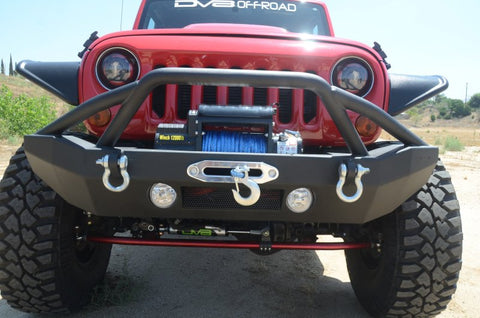 DV8 Offroad 07-18 Jeep Wrangler JK/JL FS-14 Mid Length Steel Front Bumper w/ Fog Lights & LED Lights - FBSHTB-14