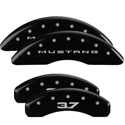 MGP 4 Caliper Covers Engraved Front 2015/Mustang Engraved Rear 2015/37 Black finish silver ch - 10204SM32BK
