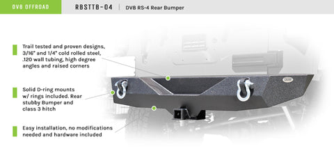 DV8 Offroad 07-18 Jeep Wrangler JK Steel Mid Length Rear Bumper - RBSTTB-04