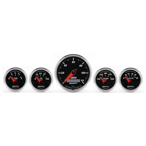 Autometer Designer Black II 3-3/8in and 2-21/16in 5 pc. Electric Speedometer Gauge - 1201