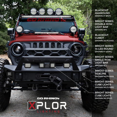 Go Rhino Xplor Bright Series Round LED Driving Light Kit w/DRL (Surface Mount) 6in - Blk (2 pc) - 750700623DRS