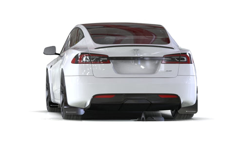 Rally Armor 21-26 Tesla Model S/ S Plaid Black UR Mud Flap w/Metallic Black Logo - MF101-UR-BLK-MBK