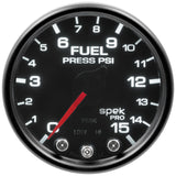Autometer Spek-Pro Gauge Fuel Press 2 1/16in 15psi Stepper Motor W/Peak & Warn Blk/Smoke/Blk - P31552