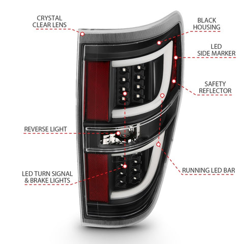 ANZO 2009-2013 Ford F-150 LED Taillights Black - 311257
