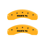 MGP 4 Caliper Covers Engraved Front Cursive/Cadillac Engraved Rear SRX Yellow finish black ch - 35004SSRXYL