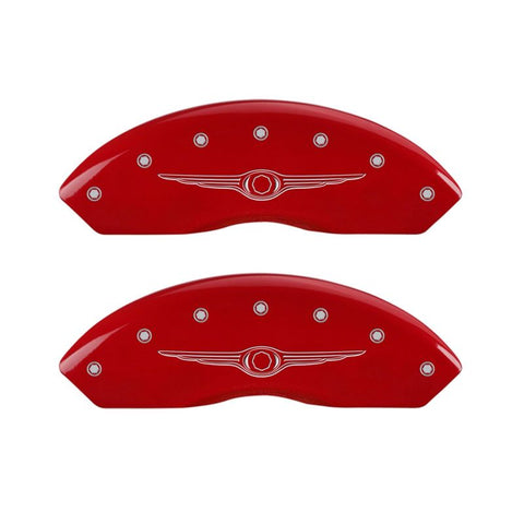 MGP 4 Caliper Covers Engraved Front & Rear Style 1/Chrysler Wing Red finish silver ch - 32021SCW1RD