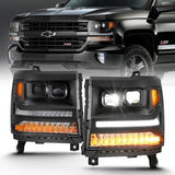 ANZO 16-18 Chevrolet Silverado 1500 LED Projector Headlights w/Plank Style Switchback Black w/ Amber - 111420