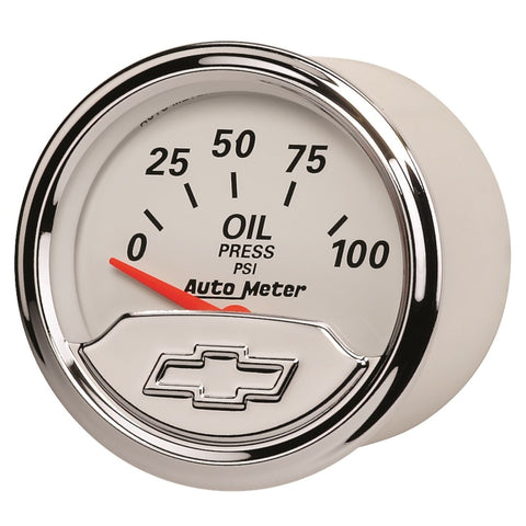 Autometer Chevy Vintage Bowtie 2-1/16in 0-100PSI Electronic Oil Pressure Gauge - 1327-00408