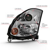 ANZO 2003-2007 Infiniti G35 Projector Headlight Plank Style Chrome (HID Compatible, No HID Kit ) - 121558