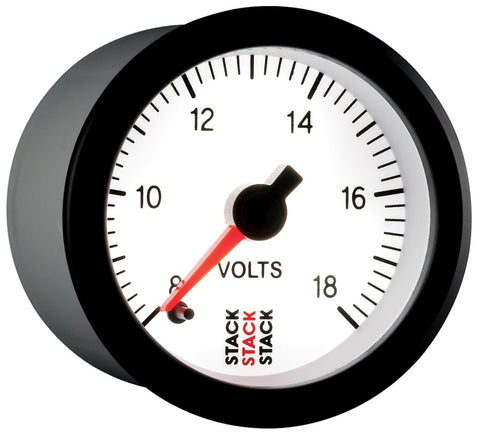 Autometer Stack 52mm 8-18V Pro Stepper Motor Battery Voltage Gauge - White - ST3366