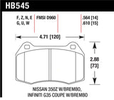 Hawk 03-04 Infinit G35 / 04-09 Nissan 350z w/ Brembo DTC-60 Race Front Brake Pads - HB545G.564