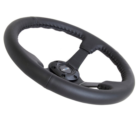 NRG Reinforced Steering Wheel (350mm / 3in. Deep) Bk Leather w/Bk BBall Stitch (Odi Bakchis Edition) - RST-036MB-R