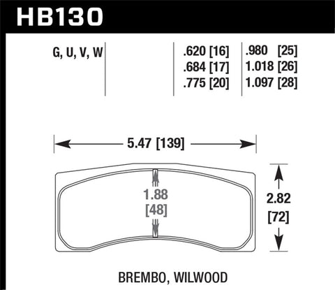 Hawk Universal Brembo DTC-70 Race Brake Pads Thickness 1.018 - HB130U1.018