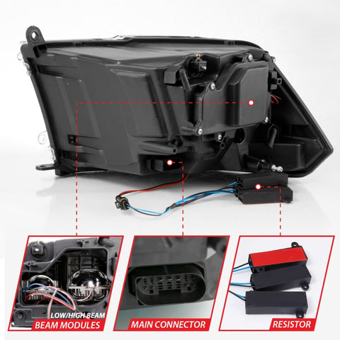 ANZO 2009-2018 Dodge Ram 1500 Led Projector Plank Style Switchback H.L Halo Black Amber (OE Style) - 111464