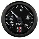 Autometer Stack 52mm -30INHG to +30 PSI (Incl T-Fitting) Pro Stepper Motor Boost Press Gauge - Black - ST3312