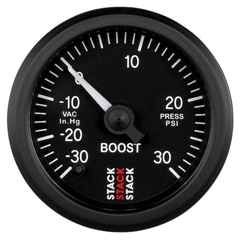 Autometer Stack 52mm -30INHG to +30 PSI (Incl T-Fitting) Pro Stepper Motor Boost Press Gauge - Black - ST3312