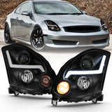 ANZO 2003-2007 Infiniti G35 Projector Headlight Plank Style Black (HID Compatible, No HID Kit ) - 121557