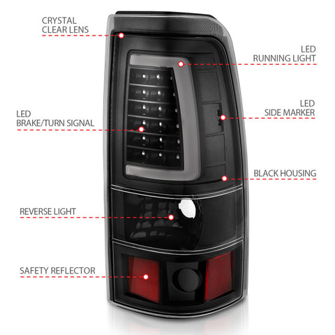 ANZO 2003-2006 Chevy Silverado 1500 LED Taillights Plank Style Black w/Clear Lens - 311333
