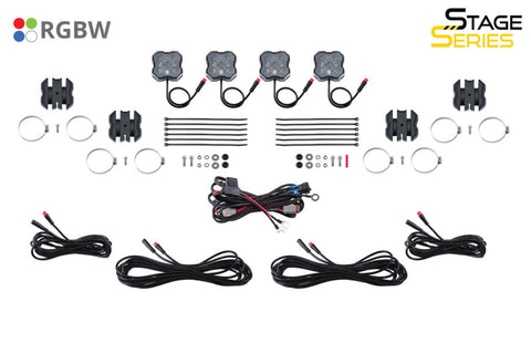 Diode Dynamics Stage Series SXS Rock Light Installer Kit - RGBW M8 w/Controller (4-pack) - DD7751C