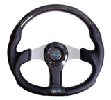 NRG Carbon Fiber Steering Wheel (350mm) Silver Oval Shape w/Leather Trim - ST-013CFSL