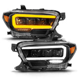 ANZO 16-22 Toyota Tacoma LED Projector Headlights w/ Light Bar Sequential Black Housing w/Initiation - 111563