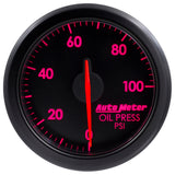 Autometer Airdrive 2-1/6in Oil Pressure Gauge 0-100 PSI - Black - 9152-T