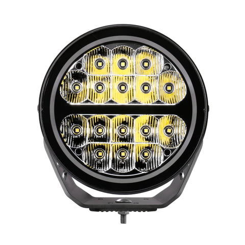 Go Rhino Xplor Blackout Series Round LED Spot Light Beam w/DRL (Surface/Thread Stud Mnt) 7in. - Blk - 750800711SRS