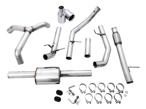 AWE Tuning 4th Gen GM 1500 5.3L 0FG Cat-Back Split Rear Exit (Flat Bumper) - Quad Chrome Tips - 3015-32205