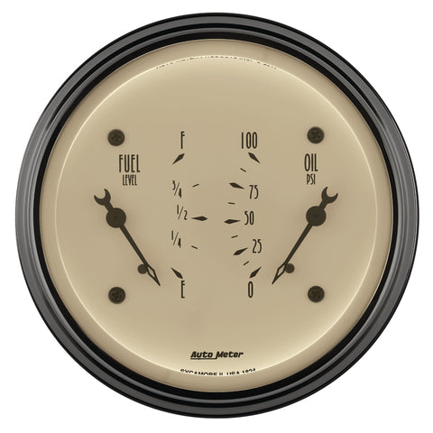 AutoMeter Gauge Dual Fuel & Oilp 3-3/8in. 0 Ohm(e) to 90 Ohm(f)& 100PSI Elec Antq Beige - 1824