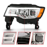ANZO 2017-2018 Jeep Grand Cherokee Projector Headlights w/ Plank Style Switchback - Chrome w/ Amber - 111419