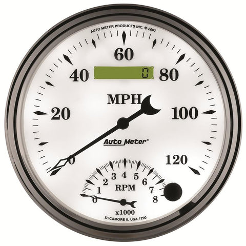 AutoMeter Gauge Tach/Speedo 5in. 120MPH & 8K RPM Elec. Program Old Tyme White II - 1290