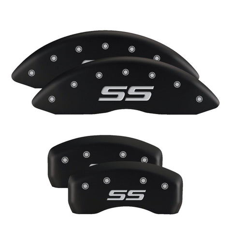 MGP 4 Caliper Covers Engraved Front & Rear Bowtie Red finish silver ch - 14237SBOWRD
