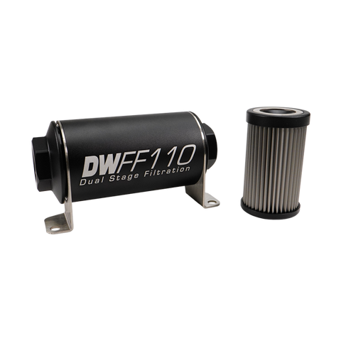 DeatschWerks Stainless Steel 10AN 100 Micron Universal Inline Fuel Filter Housing Kit (110mm) - 8-03-110-100K