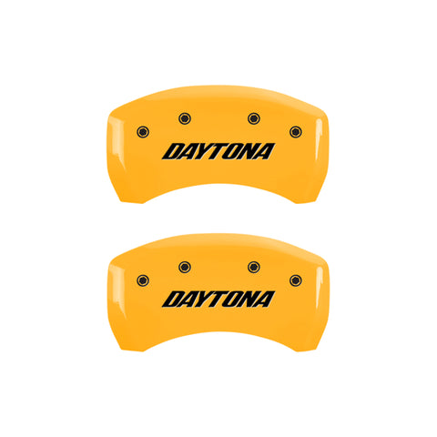 MGP 4 Caliper Covers Engraved Front & Rear Daytona Yellow Finish Black Char 2006 Dodge Charger - 12001SDAYYL