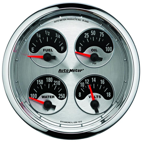 Autometer American Muscle SSE 100PSI/100-250 Deg F/8-18 Volt Oil Press/Water Temp/Volt/Fuel Gauge - 1225