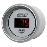 Autometer Ultra-Lite Digital 2-1/16in 0-280 OHM Silver Dial w/ Red LED Programmable Fuel Level Gage - 6510