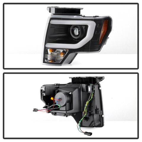 Spyder 09-14 Ford F-150 Projector Headlights - Halogen Model Light Bar - Blk PRO-YD-FF15009-SBLB-BK - 5086204