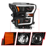 ANZO 2015-2017 Ford F-150 Projector Headlights w/ Plank Style Switchback Black w/ Amber - 111357